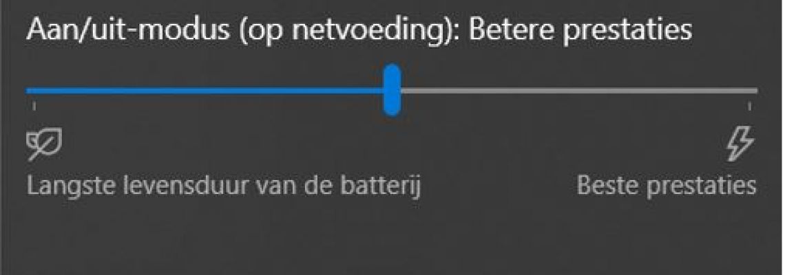 Schuifregelaar voor de energiemodus van Windows, ingesteld op Betere prestaties.