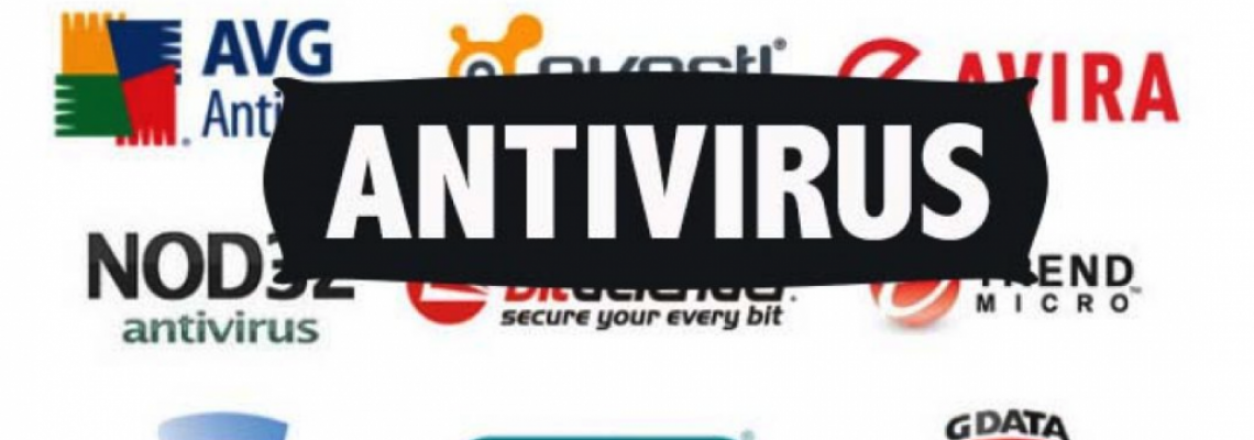 Logo's van verschillende antivirusprogramma's met het woord ANTIVIRUS ervoor.