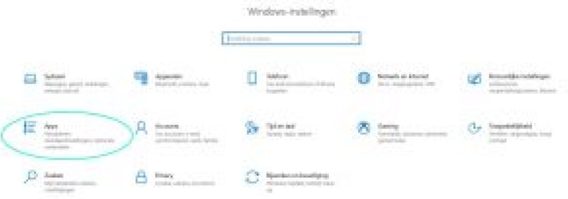 Windows-instellingen met het onderdeel Apps omcirkeld.
