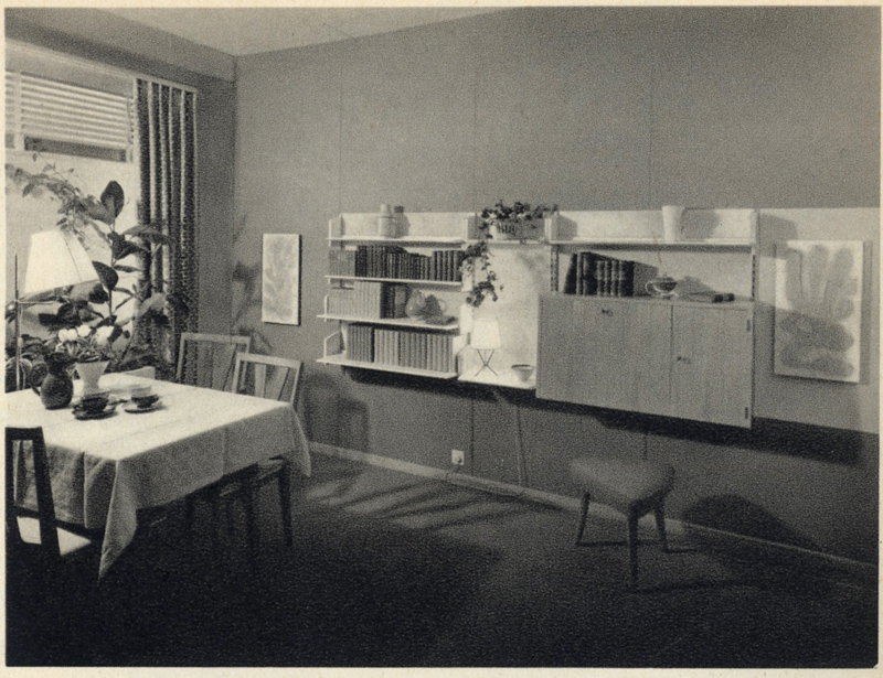 Advertentie uit het magazine DU, 1955.Het moderne interieur anno 1955, licht en praktisch.