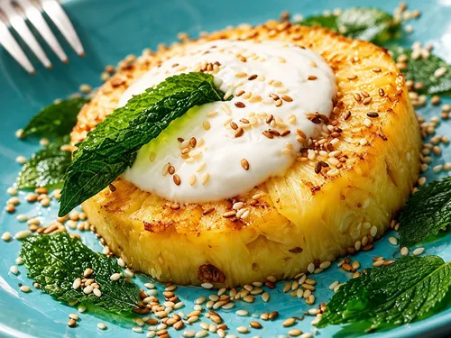 Ananas met yoghurt en sesamzaad
