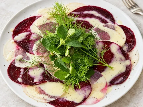 Carpaccio van raapjes en rode biet