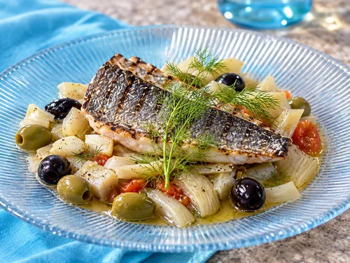 Gegrilde dorade met venkel in olijvenjus