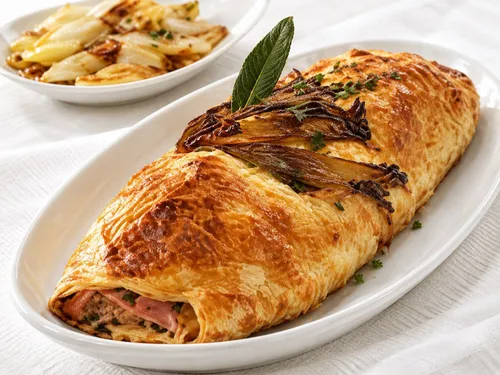 Gehaktbroodje met Meesterlycke ham en gebakken witloof