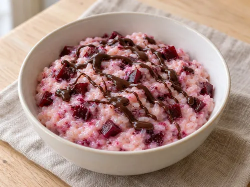 Rijstpap met karnemelk en rode bietjes